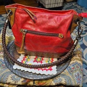The Sak Red and Brown Leather Shoulder Bag